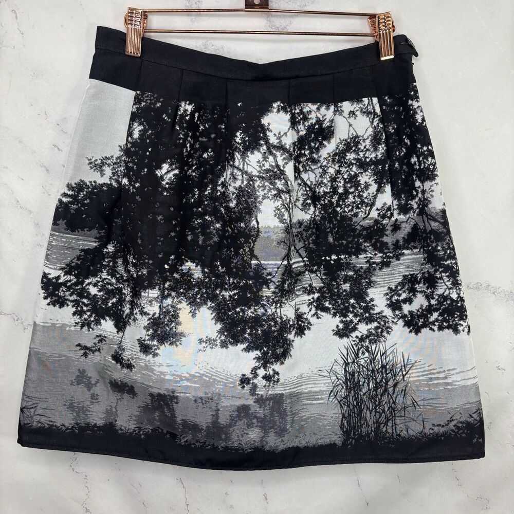 VTG Agnès B. Y2k Mini Skirt 38 6 France Scenic Nature Print Grayscale Blk White - Picture 4 of 15